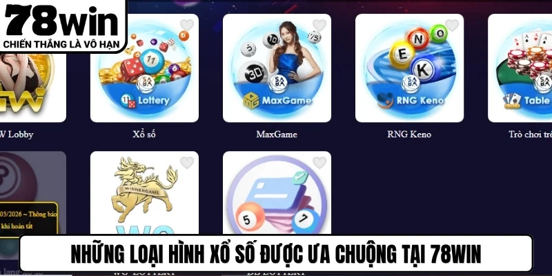 Những loại hình Xổ số được ưa chuộng tại 78WIN